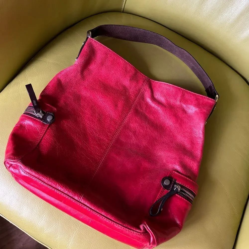 TANO Red Leather Hobo Bag Slouchy Shoulder Bag Boho Distressed
